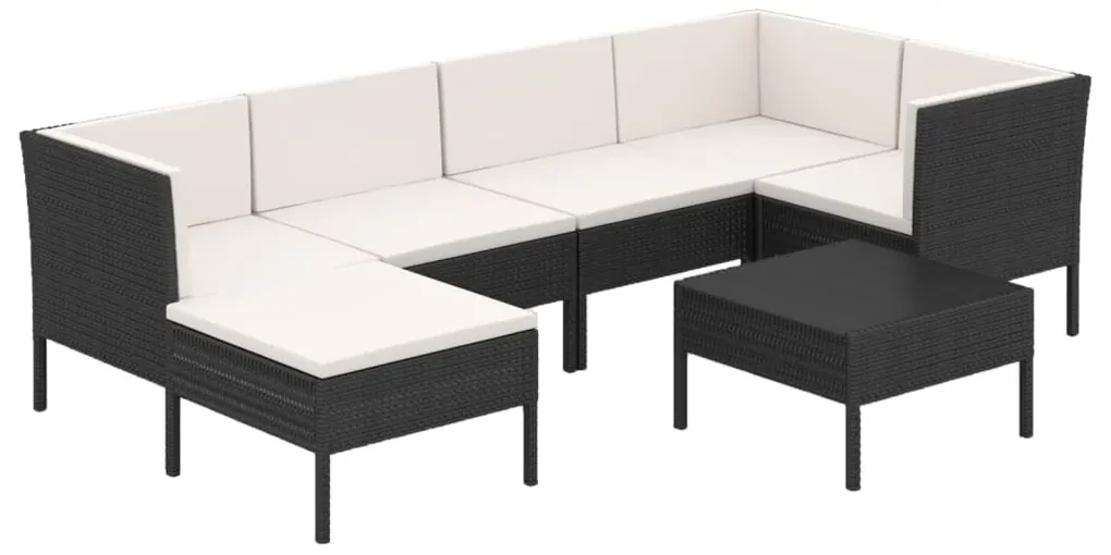 vidaXL 7-delige Loungeset met kussens poly rattan zwart