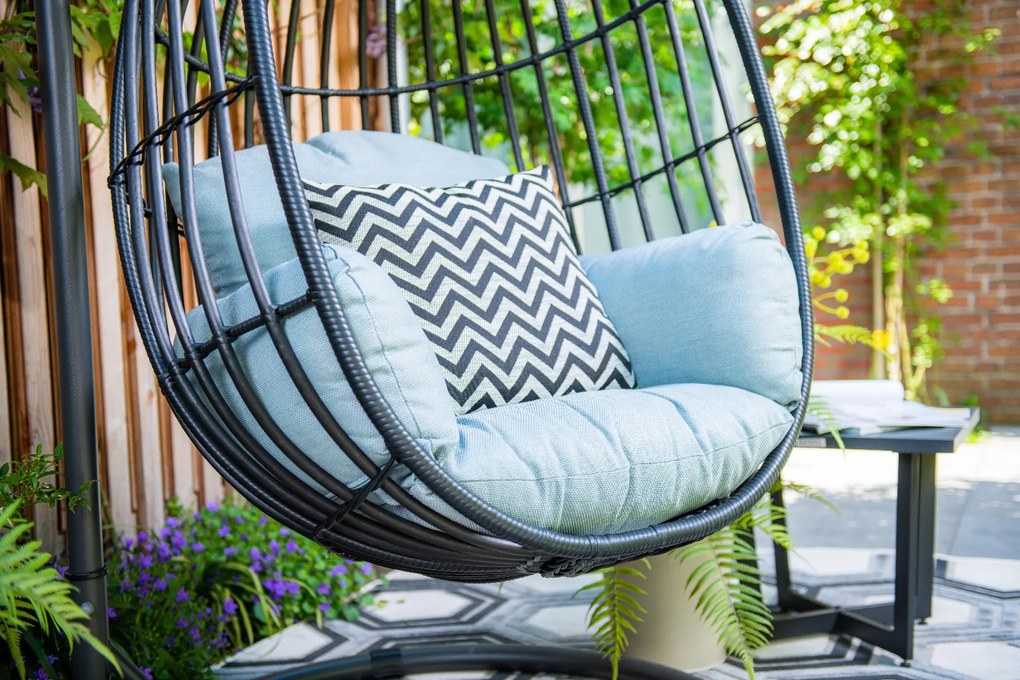 Hangstoel Panama swing egg - black rotan/mint grey