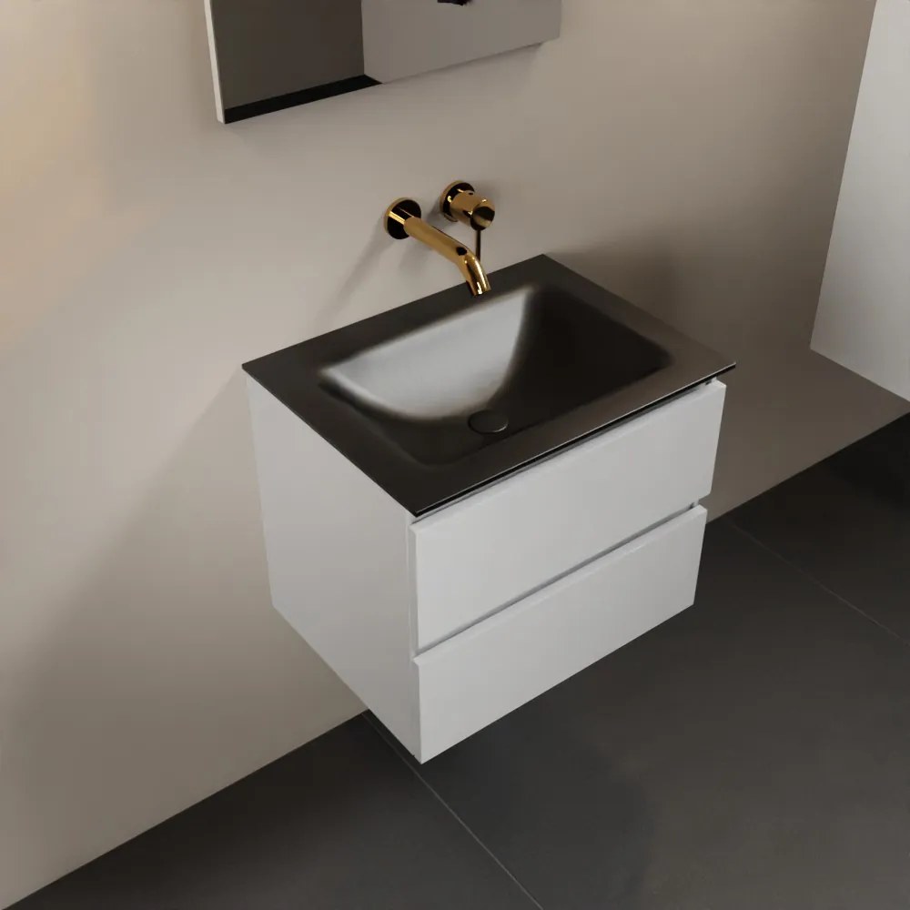 Mondiaz Aivy badmeubel 60cm talc met wastafel solid surface urban midden zonder kraangat en spiegel