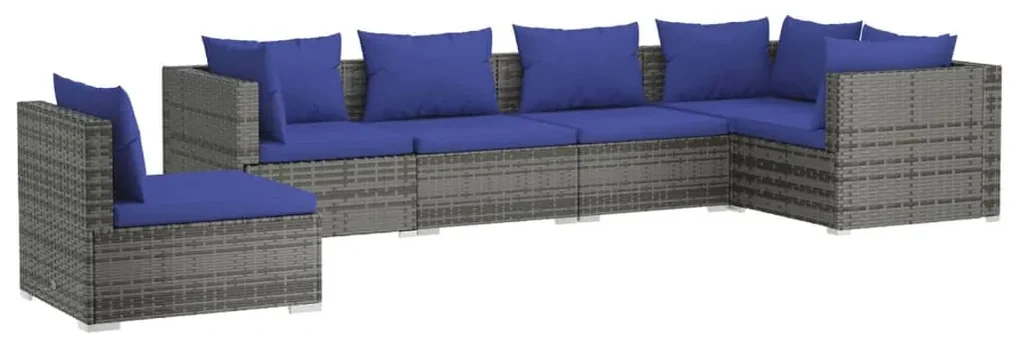 vidaXL 6-delige Loungeset met kussens poly rattan grijs