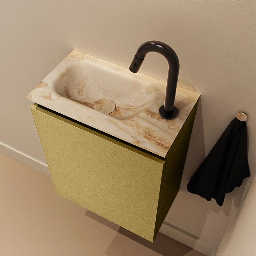 Mondiaz Ture DLux toiletmeubel 40cm oro met wastafel frappe links met kraangat