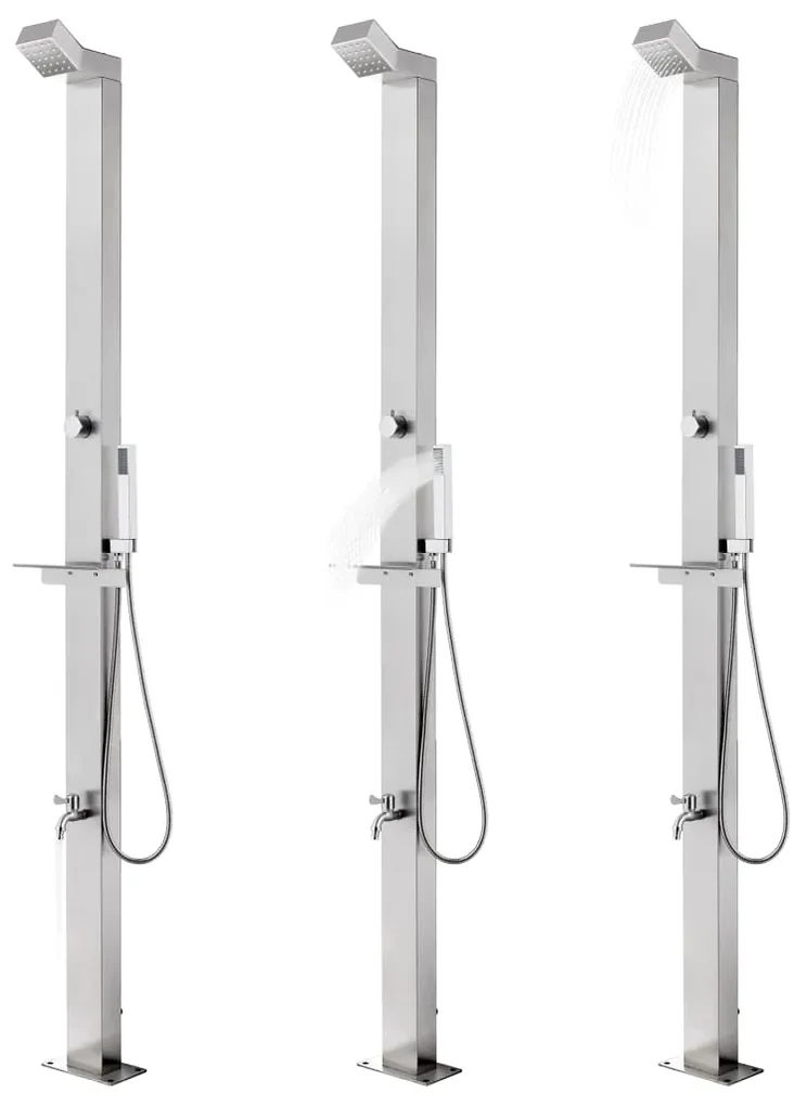 vidaXL Buitendouche met grijze basis 225 cm roestvrij staal