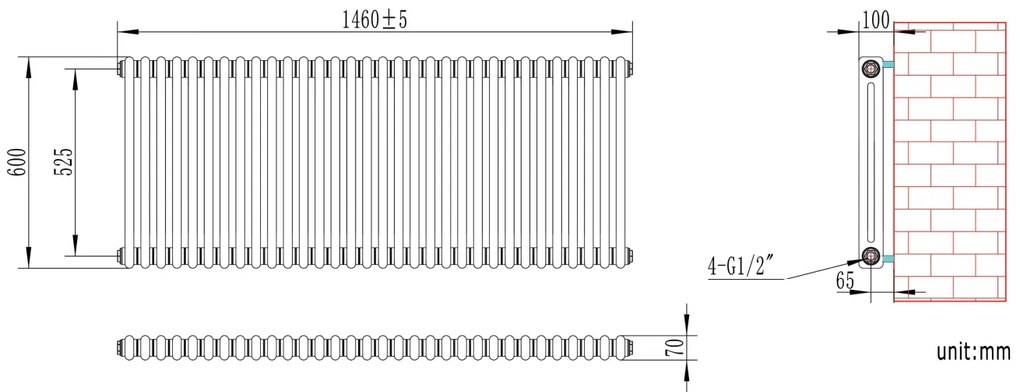 Eastbrook Rivassa 2 koloms radiator 145x60cm staal 2014W antraciet