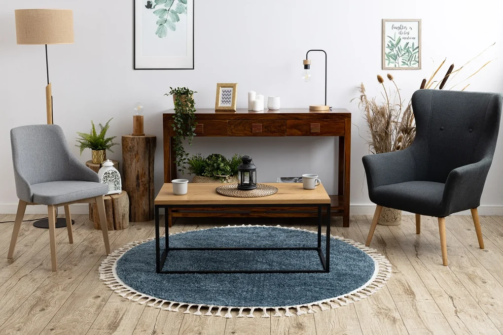 Tapijt BERBER 9000 ROND blauwrand ,  Barber , marokkaanse shaggy