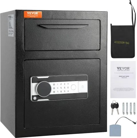 VEVOR 1.7L Depository Safe, afstortkluis met inworpgleuf, elektronisch codeslot en 2 noodsleutels, 45 x 30 x 35 cm, zakelijke kluis voor contant geld, thuis, hotel, kantoor