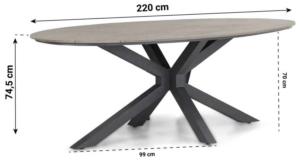 Dining Tuintafel ovaal ellipse 220 x 115 cm Aluminium/polywood Grijs Matara