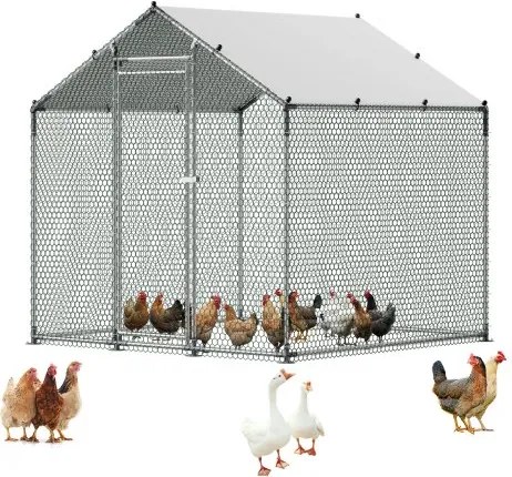VEVOR kippenhok, 2x2x2 m inloopren met overkapping, kippenren met torendak en veiligheidsslot, eenden- en konijnenhok, pluimveeverblijf voor achtertuin, boerderij of erf