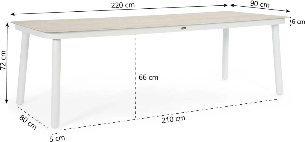 Tuinset 6 personen 220 cm Kunststof Wit Domani Furniture Toscano/Tavano
