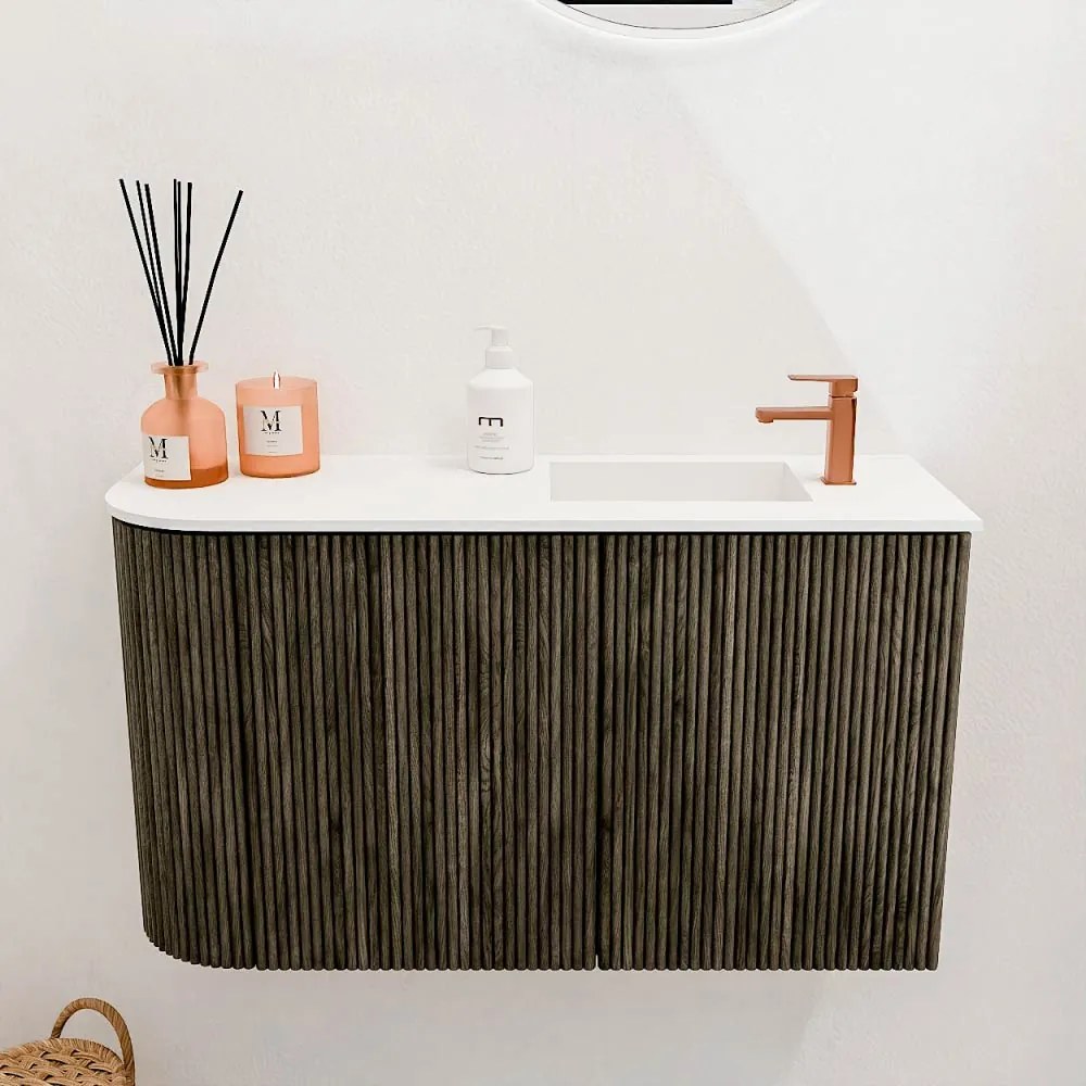 Mondiaz Joya 70cm toiletmeubel ronding links shadow met wastafel faye rechts 1 kraangat talc