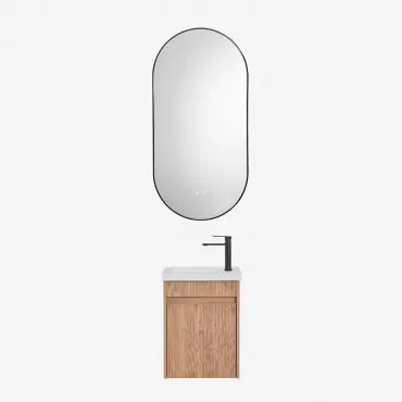 Narek Zwevend Houten Badkamermeubelset Met Geïntegreerde Wastafel Ash Brown & Ovale Led En Anticondens Zwart 50x100 Cm Asteiro & Mat Zwart ?20 Cm -