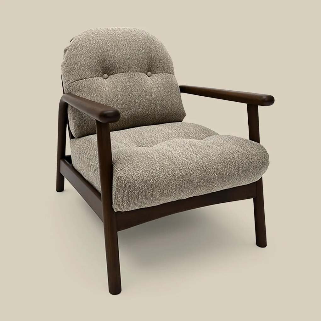 Walnoot Fauteuil Met Beige Stof