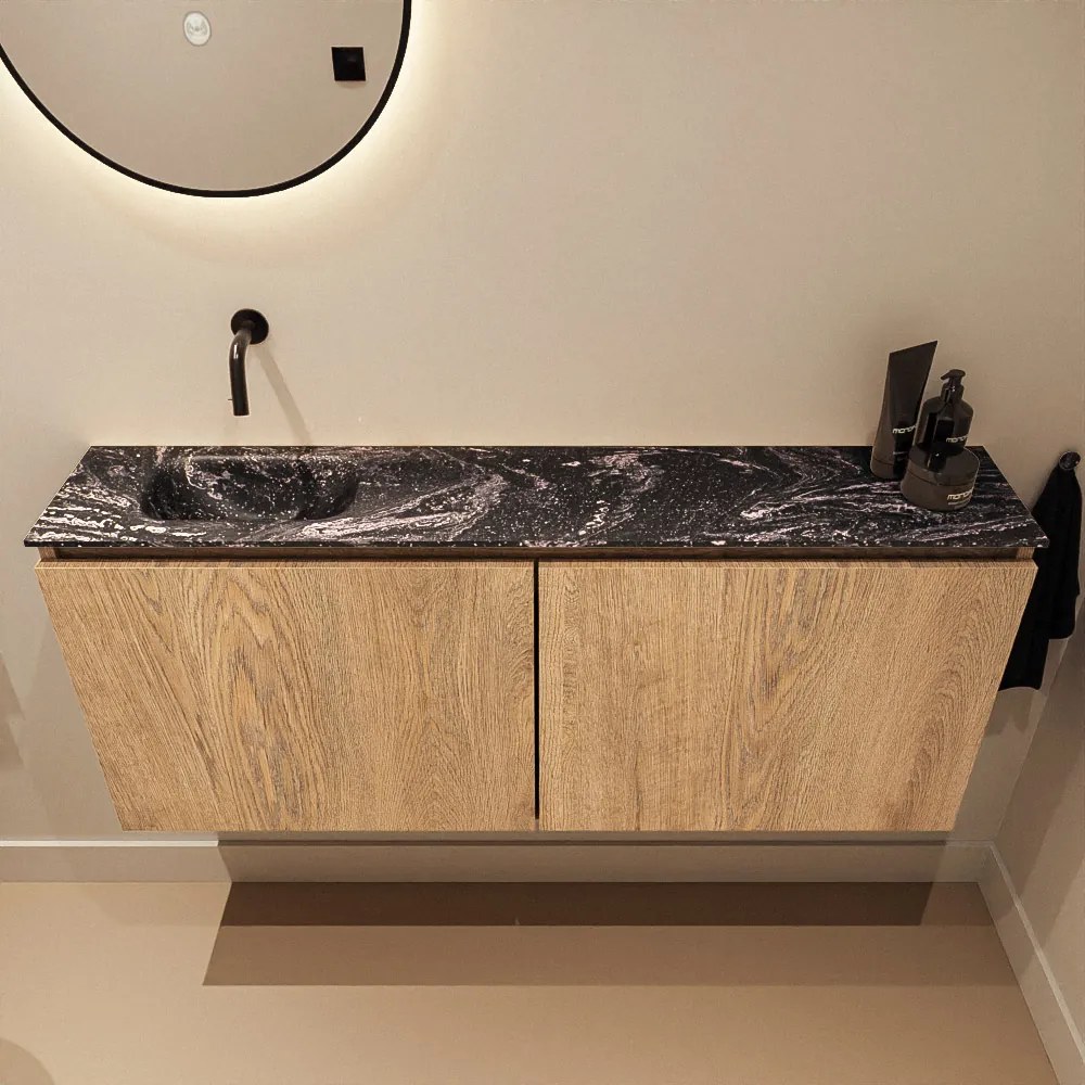 Mondiaz Ture DLux toiletmeubel 120cm washed oak met wastafel lava links zonder kraangat