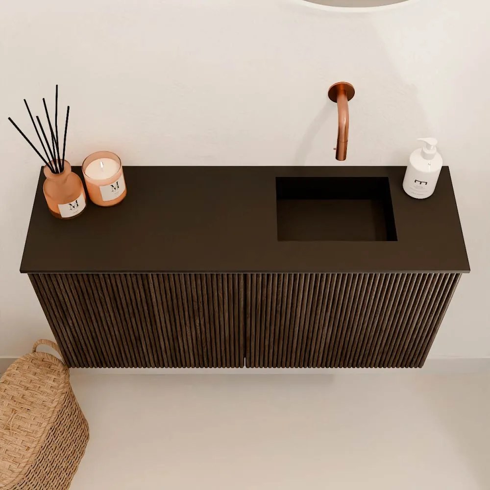 Mondiaz Joya 80cm toiletmeubel walnut met wastafel faye rechts zonder kraangat urban