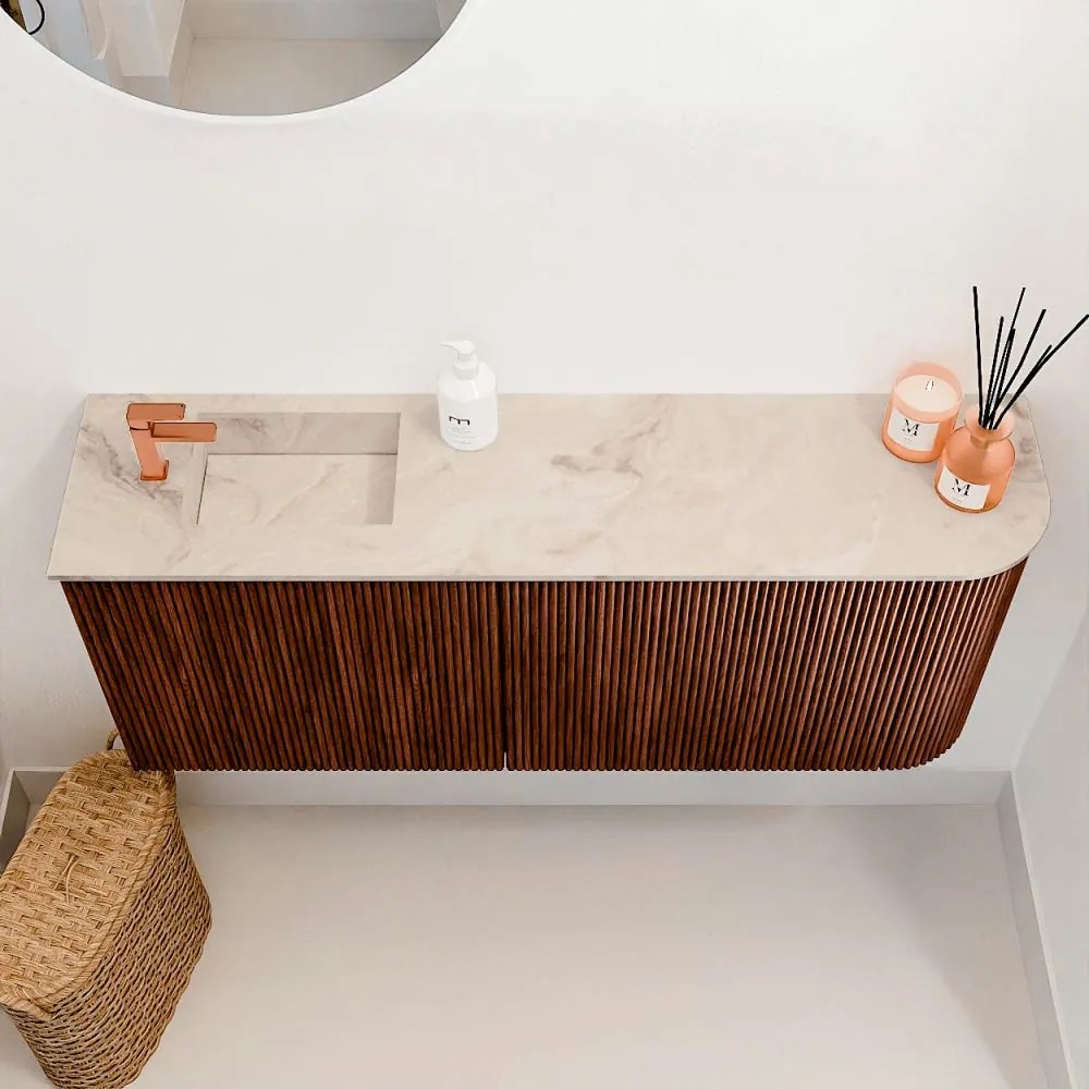 Mondiaz Joya DLux 100cm toiletmeubel ronding rechts ruby met wastafel faye links 1 kraangat frappe