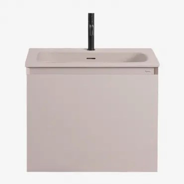 Macrae Houten Badkamermeubelset Met Geïntegreerde Wastafel Beige – Linnen & Spiegelloze & Zwart ↑20 Cm - Sklum