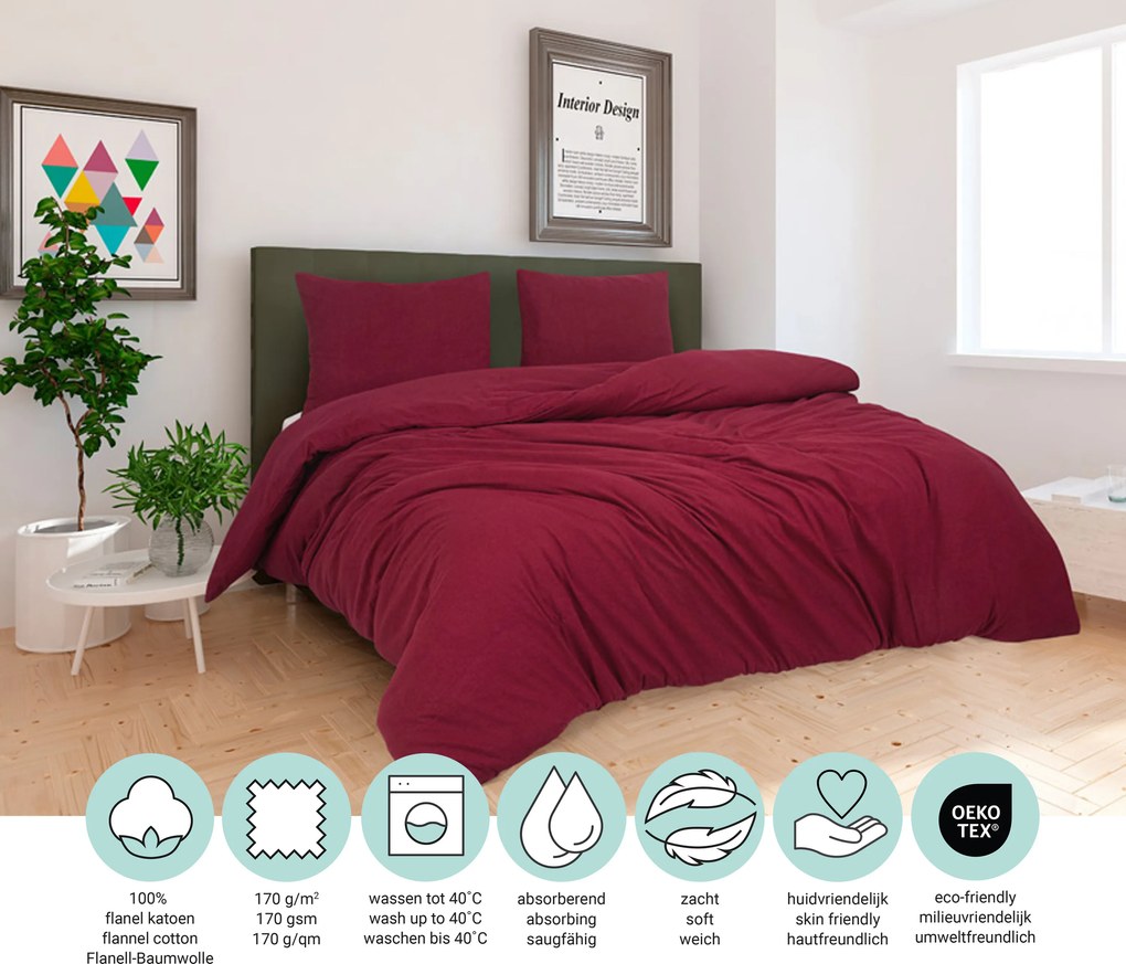 Dekbedovertrek Flanel– 100% zacht katoen – 240×200/220 – bordeaux