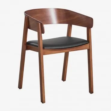 Olsen Eikenhouten Eetkamerstoel Met Armleuningen Donker Hout & Kunstleren Zwart - Sklum