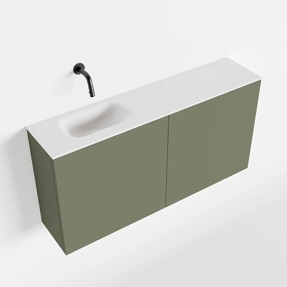 Zaro Polly toiletmeubel 100cm army met witte wastafel zonder kraangat links