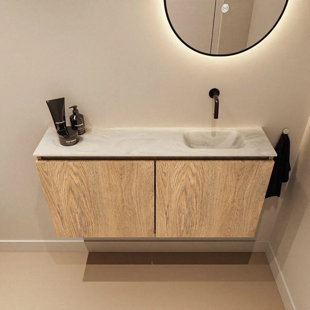 Mondiaz Ture DLux toiletmeubel 100cm washed oak met wastafel ostra rechts zonder kraangat