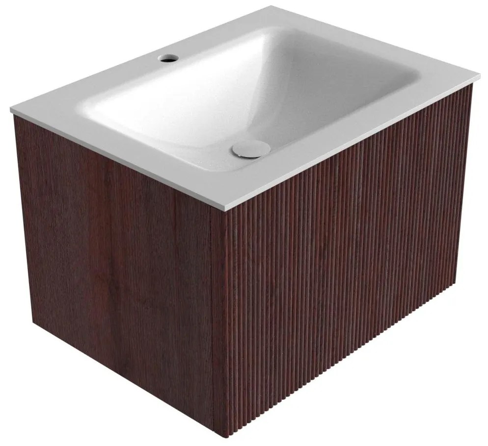 Mondiaz Kurve 60cm badmeubel ruby met 1 lade en wastafel cloud midden 1 kraangat