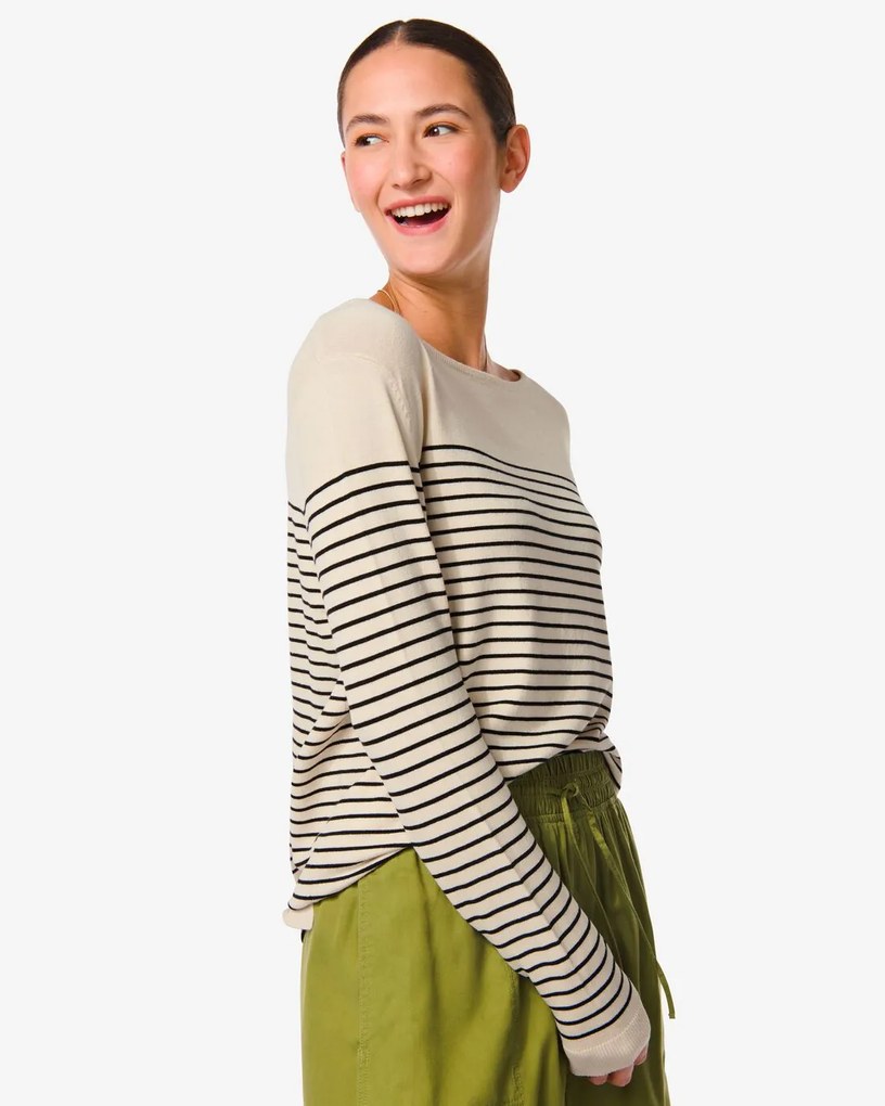 HEMA Dames Trui Met Strepen Olga Wit/zwart (wit/zwart)