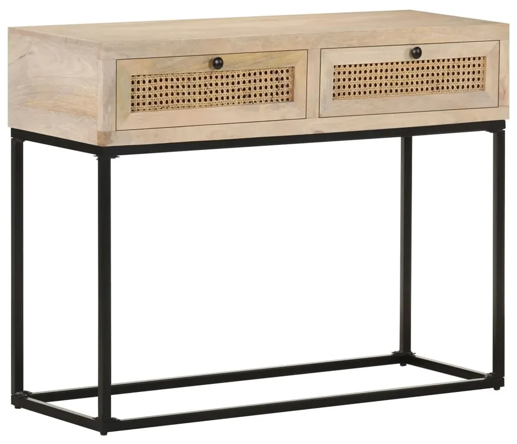 vidaXL Wandtafel 100x35x76 cm massief mangohout en natuurlijk riet