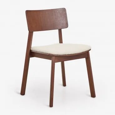 Set Van 2 Houten Eetkamerstoelen Gilda Marrón Nogal Oscuro & Bouclé Wit - Sklum