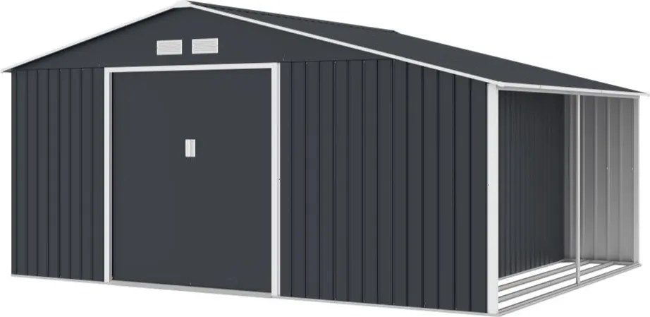 Metalen tuinhuisje voor gereedschap Molde 3,4 x 3,2 m met houtopslag Store Boss antraciet