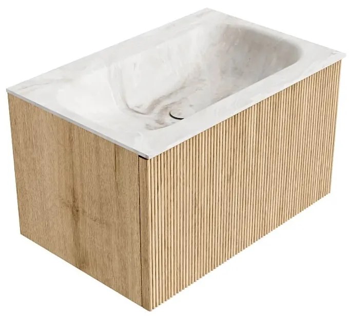 Mondiaz Kurve-dlux 70cm badmeubel oak met 1 lade en wastafel big small midden zonder kraangat frappe