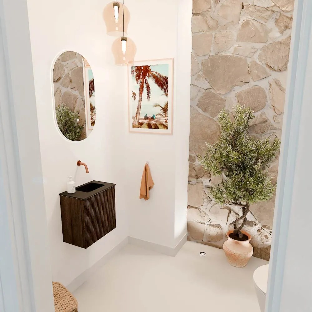 Mondiaz Joya 40cm toiletmeubel walnut met wastafel faye rechts zonder kraangat urban