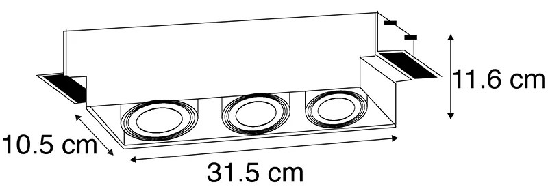 Set van 6 Inbouwspot zwart GU10 AR70 trimless 3-lichts - Oneon GU10 Binnenverlichting Lamp