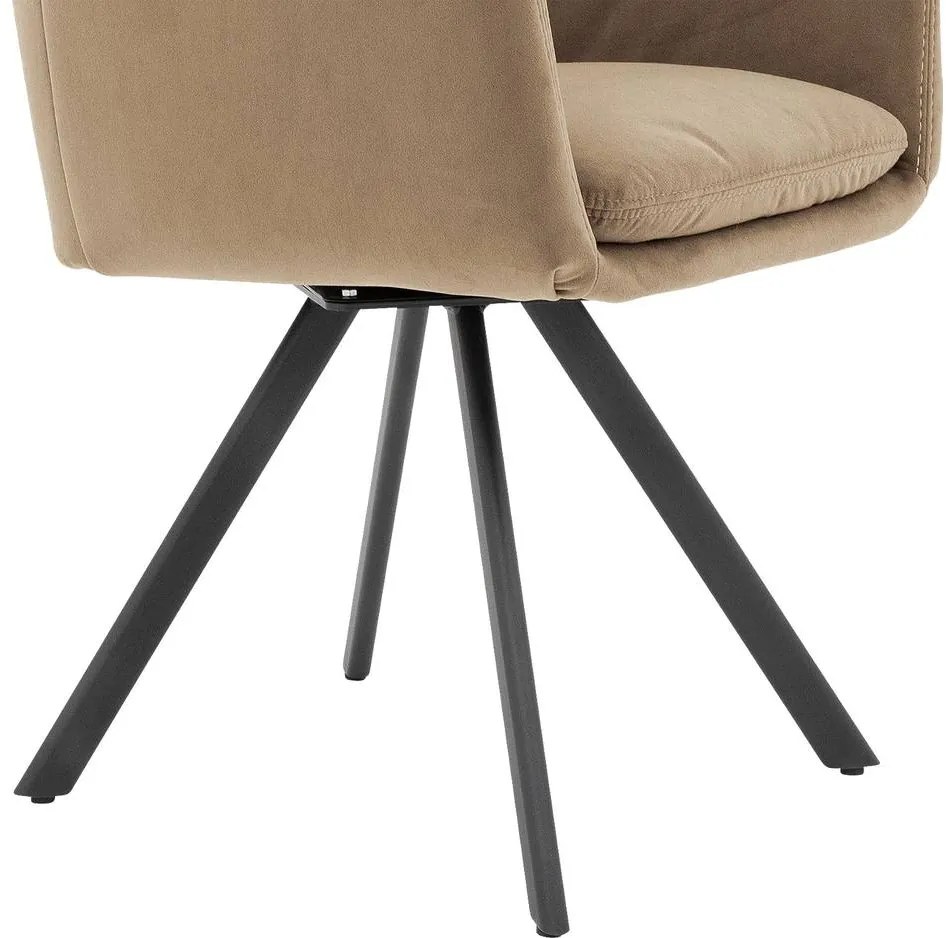 Goossens Excellent Eetkamerstoel Binn beige stof graden draaibaar met return functie met armleuning, stijlvol landelijk