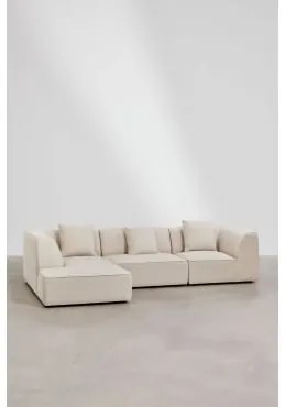 Cardea Gestoffeerde 3-delige Chaise Longue Modulaire Bank Links Stof Chenille Beige – Crème - Sklum