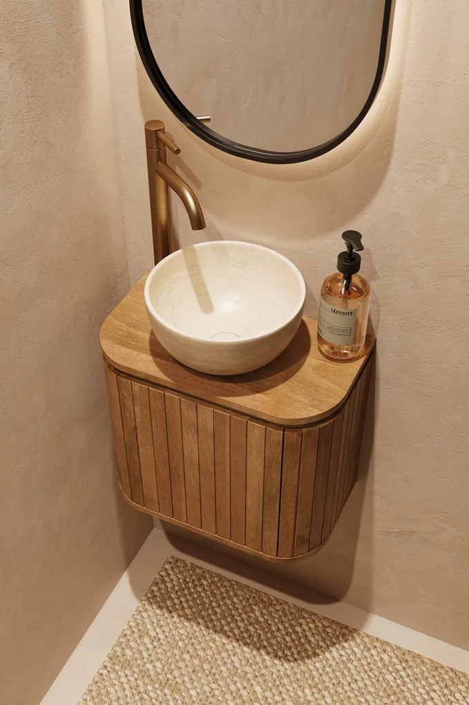 Livli Estrela toiletmeubel links 40cm ribbelfront met White Travertin waskom