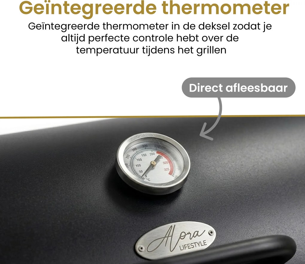 Alora Houtskool Barbecue– Compacte Grill met Warmhoudrek en Spatelset