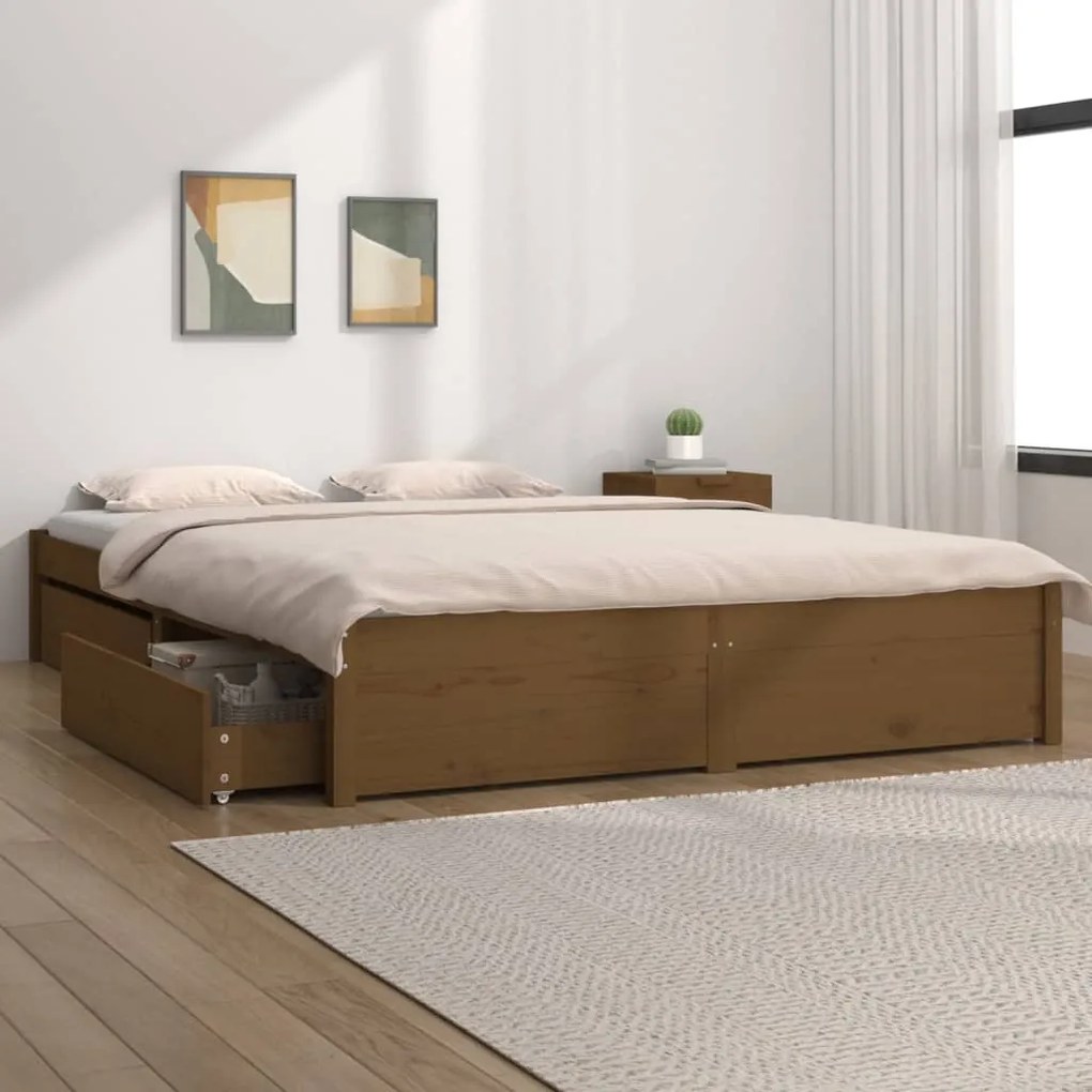 vidaXL Bedframe met lades honingbruin 135x190 cm 4FT6 Double