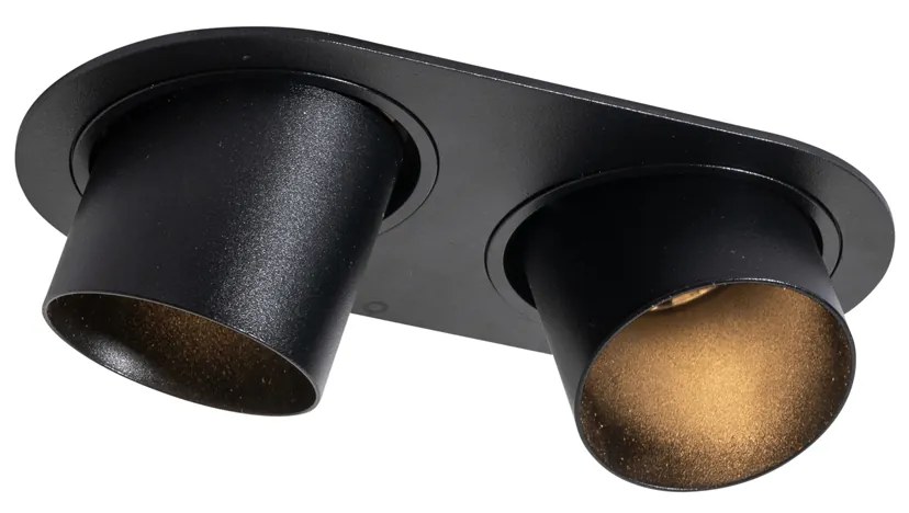 Afgeronde inbouwspot zwart GU10 50mm 2-lichts - Installa