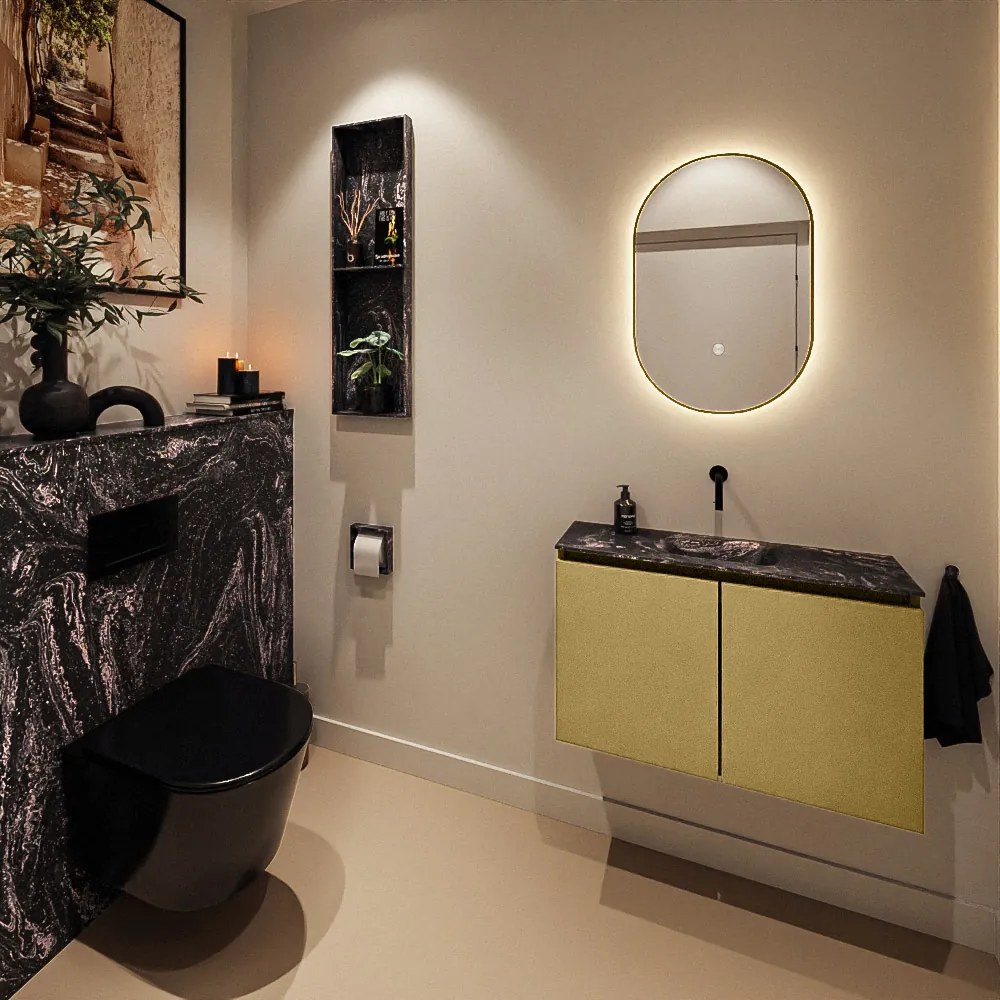 Mondiaz Ture DLux toiletmeubel 80cm oro met wastafel lava midden zonder kraangat