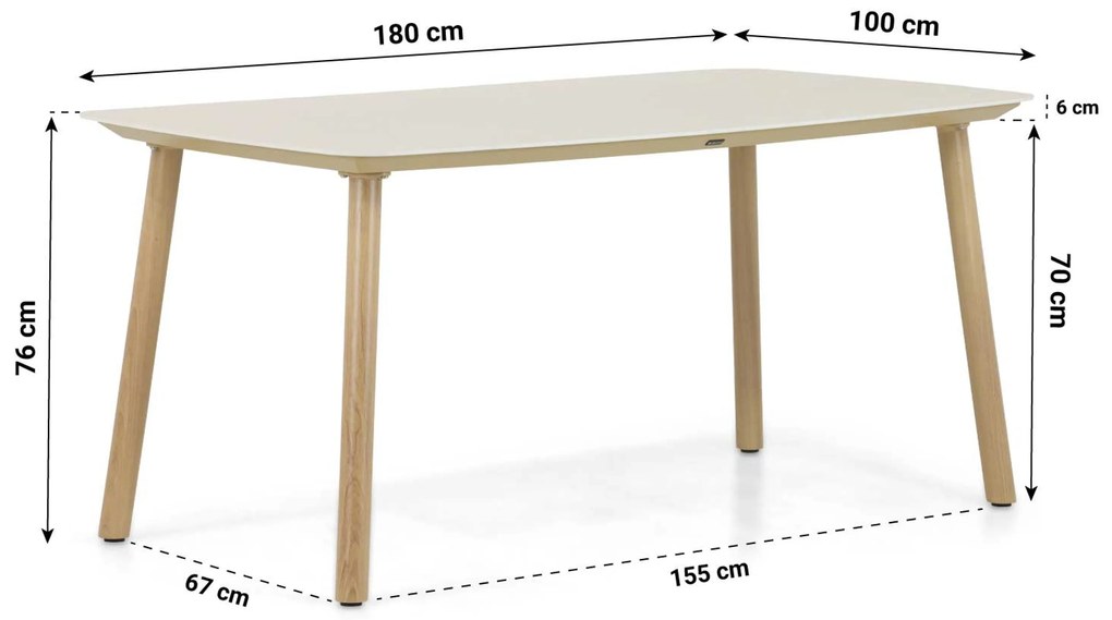 Dining Tuintafel rechthoekig 180 x 100 cm Aluminium Taupe Bloom