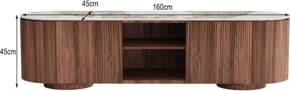 Hout TV-meubel Met Marmer - 160x45x45cm.