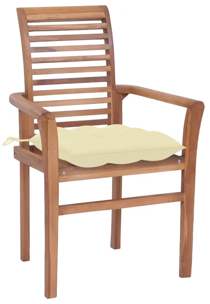 vidaXL Eetkamerstoelen 8 st met crèmewitte kussens massief teakhout