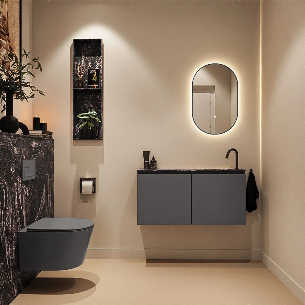 Mondiaz Ture DLux toiletmeubel 100cm dark grey met wastafel lava rechts met kraangat