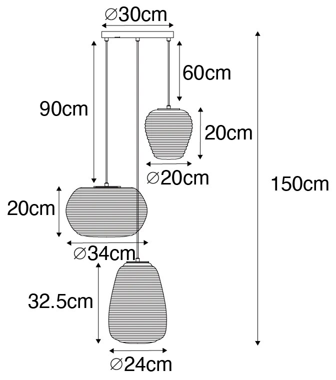 Design hanglamp goud 3-lichts met opaal glas - Hero Design E27 rond Binnenverlichting Lamp