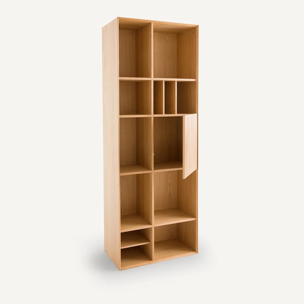 Boekenkast met 1 deur in eiken en fineer, Mikube