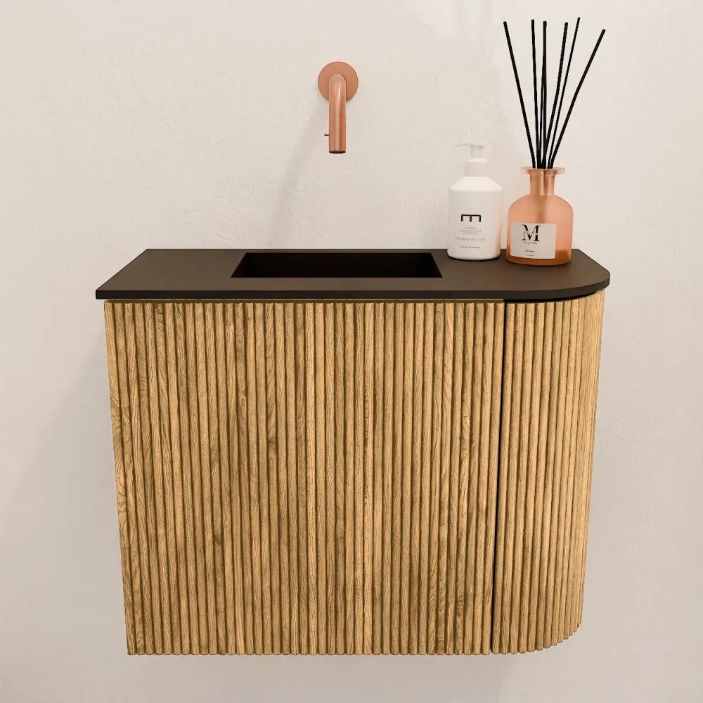 Mondiaz Joya 50cm toiletmeubel ronding rechts oak met wastafel faye links zonder kraangat urban