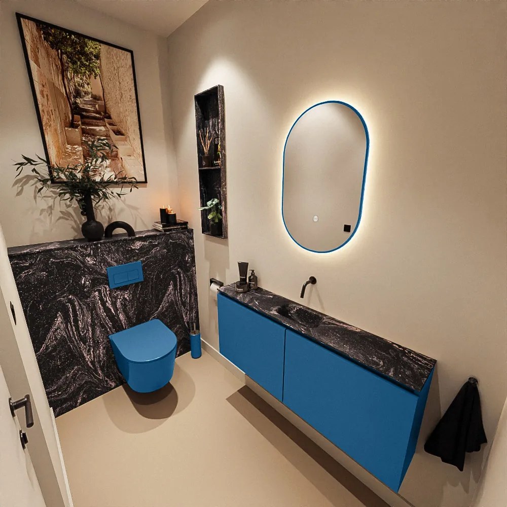 Mondiaz Ture DLux toiletmeubel 120cm jeans met wastafel lava midden zonder kraangat