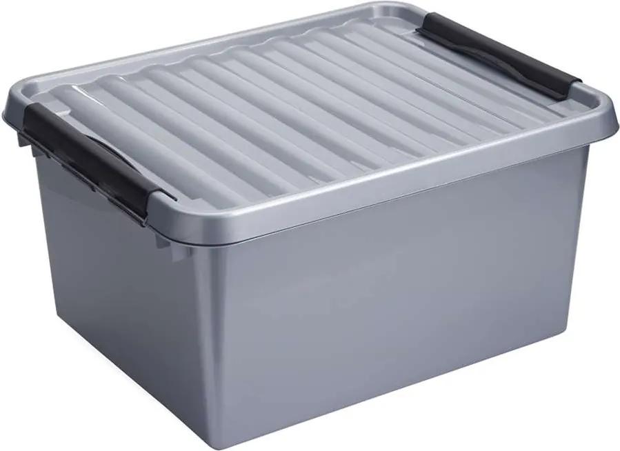 Stapelbare Q-line opbergbox 36 liter - grijs/zwart - 26x40x50 cm - Leen Bakker