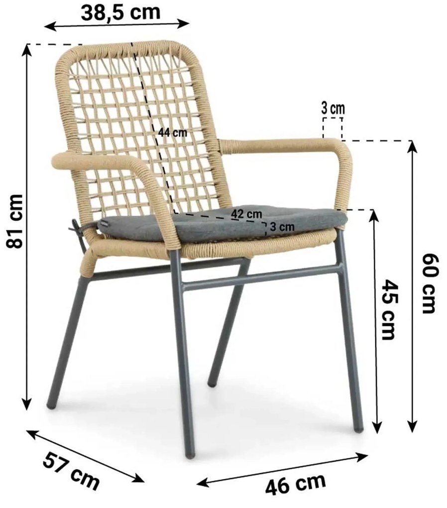 Tuinset 4 personen 90 cm Aluminium/Rope Taupe De Laan Projects