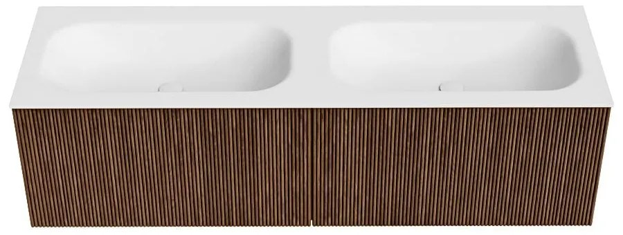 Mondiaz Kurve 150cm badmeubel walnut met 2 lades en wastafel big small dubbel zonder kraangat