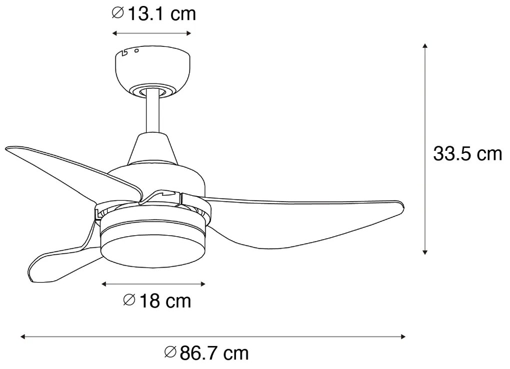 Plafondventilator met lamp wit 86.7cm incl. LED dimbaar met afstandsbediening - Yuki Modern rond Binnenverlichting Lamp